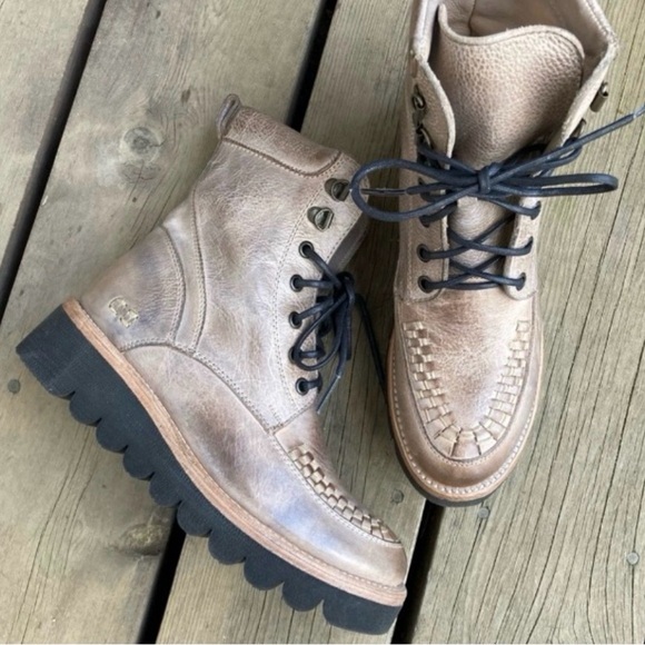 BED STU Boots Icicle ELISHA II Combat Moto Leather Silver Gray Black Size 8 - Picture 2 of 10